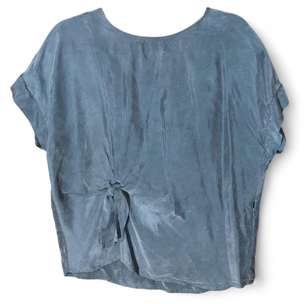 10 FEET Crew Neck Tie Front Short Sleeve Top Blue Size Large